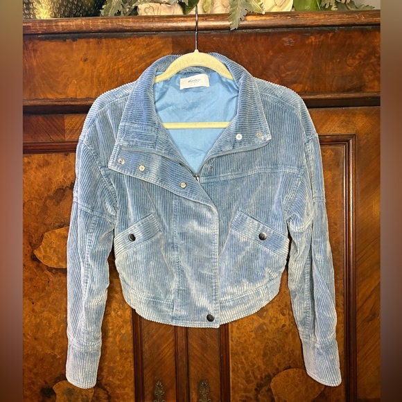 GUC Kancan- Reid Blue Corduroy Cropped Bomber Jacket. Size S - Picture 3 of 12